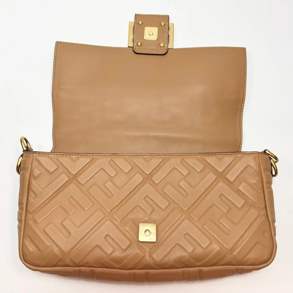 Fendi Nappa FF 1974 Embossed Baguette Bag Beige - Picture 9 of 15